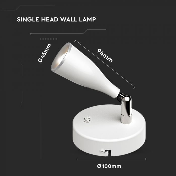 LED WALL LIGHT WHITE 4.5W WW 360lm 100° 100X94 PLASTIC+METAL WITH SWITCH