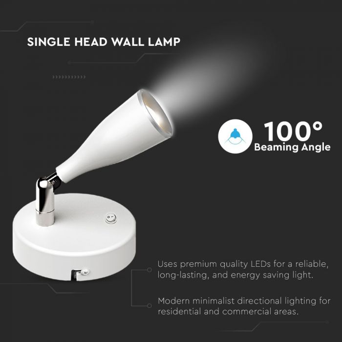 LED WALL LIGHT WHITE 4.5W WW 360lm 100° 100X94 PLASTIC+METAL WITH SWITCH