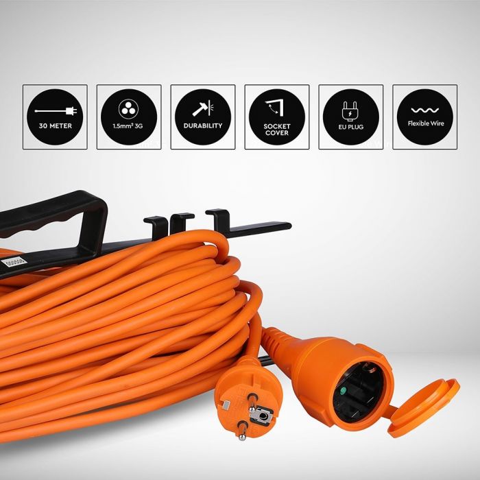 EXTENSION CABLE (3G1.5MMX30M) 1 WAY 16A IP44 ORANGE & BLACK