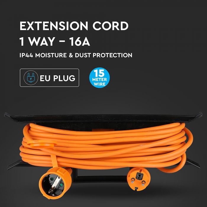 EXTENSION CABLE (3G1.5MMX15M) 1 WAY 16A IP44 ORANGE & BLACK