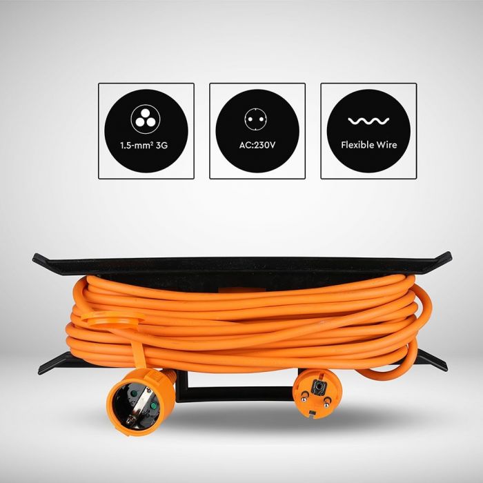 EXTENSION CABLE (3G1.5MMX15M) 1 WAY 16A IP44 ORANGE & BLACK