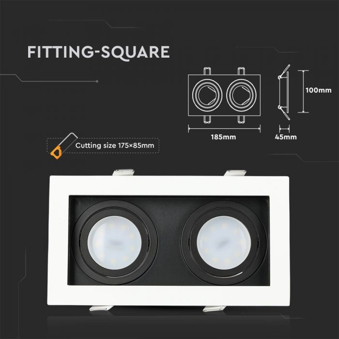 LED BRACKET TWIN 2XGU10 SQUARE Movable WHITE+BLACK 185X100 (175X85)