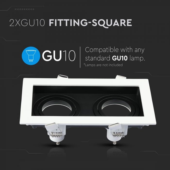 LED BRACKET TWIN 2XGU10 SQUARE Movable WHITE+BLACK 185X100 (175X85)