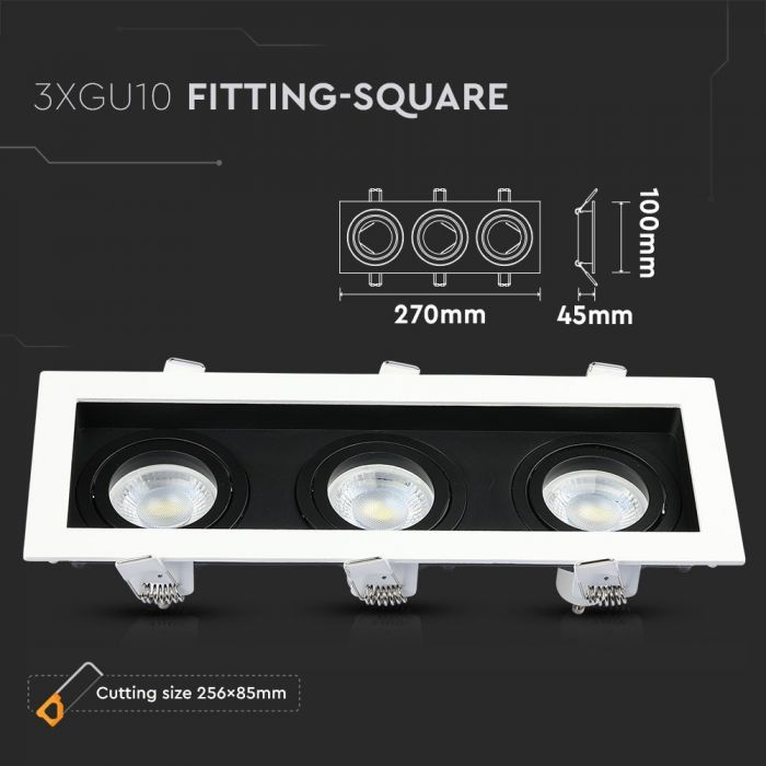 LED BRACKET TWIN 3XGU10 SQUARE Movable WHITE+BLACK 270X100 (256X85)