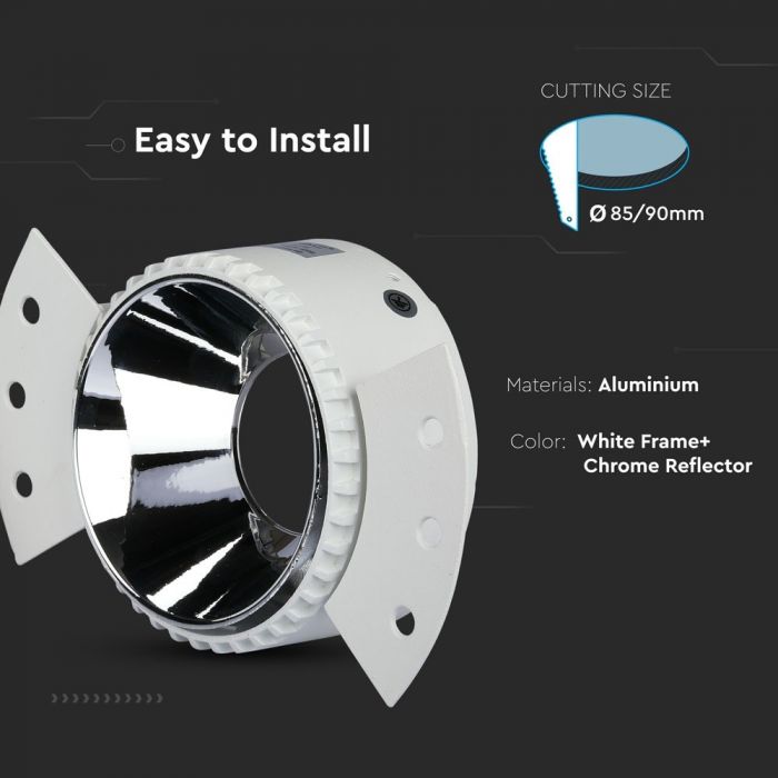 LED BRACKET ROUND WHITE+CHROME REFLECTOR 90(85)