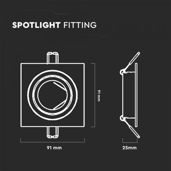 LED BRACKET GU10  FITTING SQUARE BLACK 91X25mm (75mm)