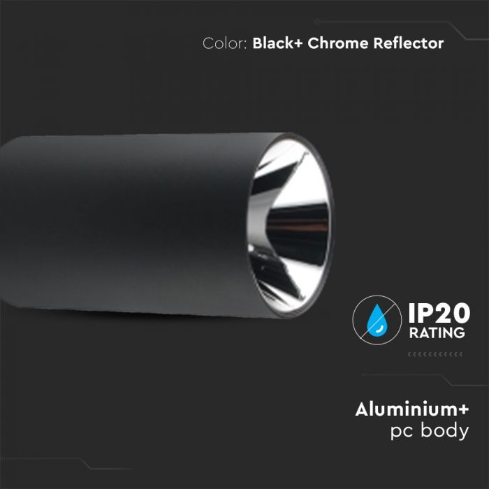 LED SURFACE GU10 FITTING ALUMINIUM ROUND 74X74X140 BLACK+CHROME