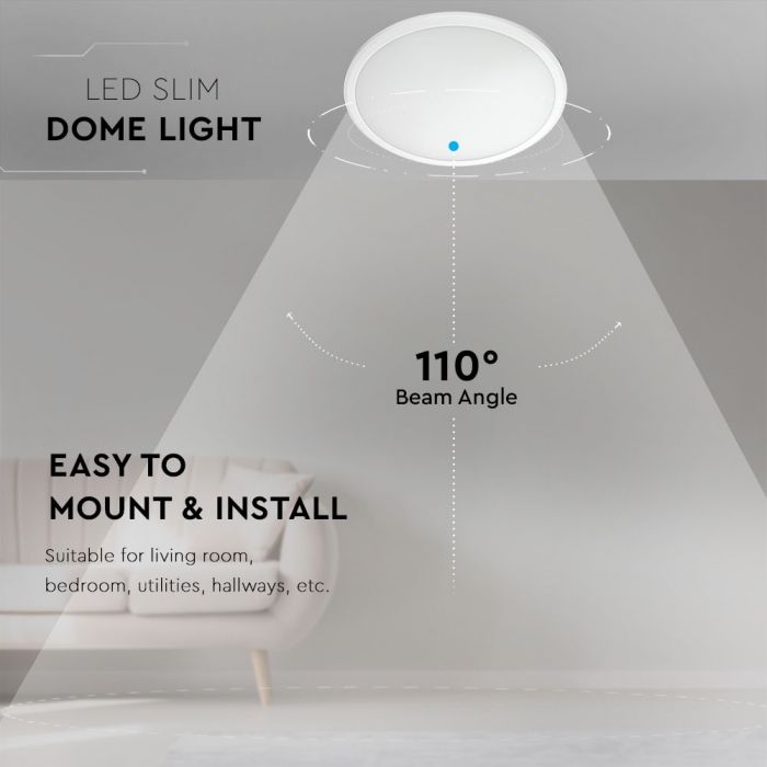 LED DOME LIGHT SLIM 12W 110° 1440lm DL 270X75 IP65 SAMSUNG CHIP