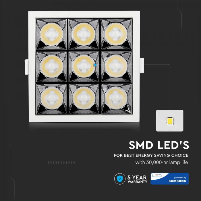 LED REFLECTOR SMD DOWNLIGHT 36W DL 2880lm 38° 130X130X47(120X120) SAMSUNG CHIP