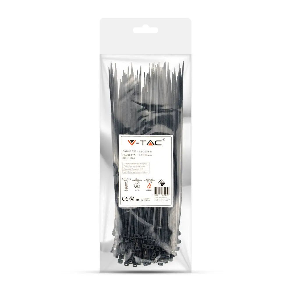 Cable Tie - 2.5 x 200mm Black 100 pcs/pack