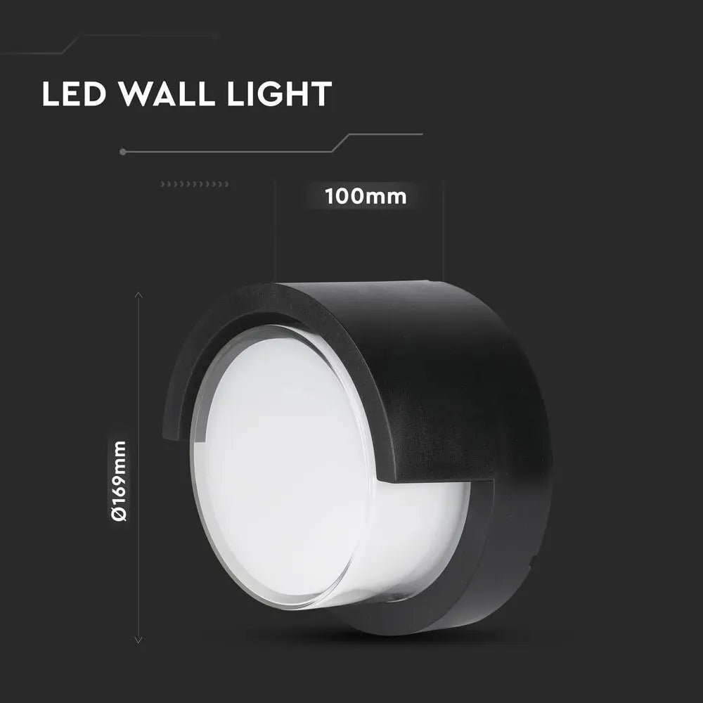 12W LED Wall Light IP65 Sami-Frame Black Round 4000K